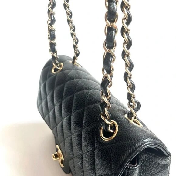 Chanel Small Classic Black Grained Calfskin & Gold-Tone Metal Handbag - Picture 8 of 16